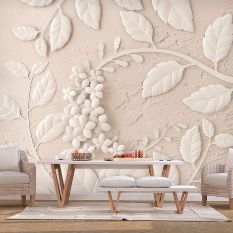 Papier peint fleurs en papier beige - 400 x 280 cm (1/4)