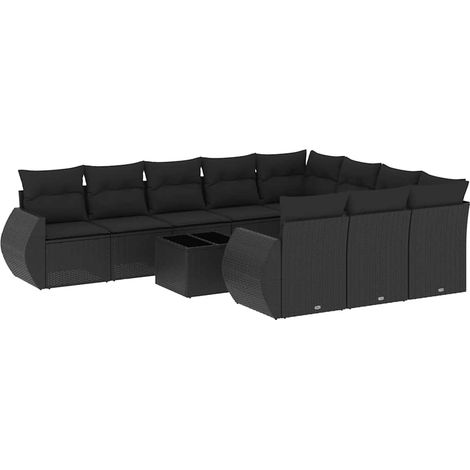 Maison Exclusive - Set Divani da Giardino 11 pz con Cuscini in Polyrattan Nero (1/3)