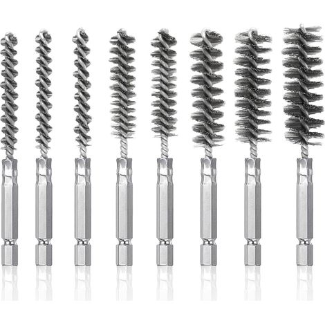 Lot de 8 brosses métalliques inox pour perceuse – Brosses de nettoyage avec tige hexagonale pour polissage et dégraissage efficace.