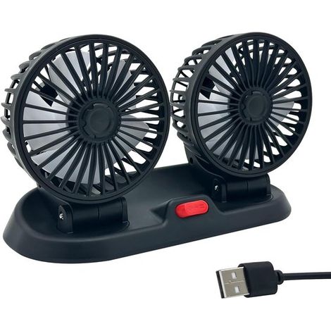 Ventilador USB de doble cabezal para coche: 2 velocidades, rotación de 360°, 5 V, para coche, SUV y caravana. (1/5)