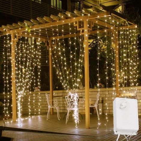 Guirlande Lumineuse Rideau 304 LED Blanc chaud Lumineux 3M3M 8 Modes d\'Eclairage Etanche IP44 Déco Maison Fenêtre pour Noël (1/4)