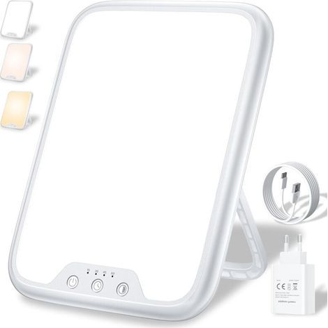 Lampe de photothérapie 10 000 lux, lampe pour le trouble affectif saisonnier (TAS), 4 réglages de minuterie, 3 modes de couleur, fonction mémoire, luminosité réglable en continu, support (1/4)