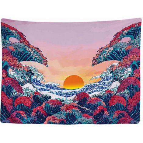 - Nature Vagues Soleil Mer - Tapisserie murale - 200 x 150 cm - Grande tapisserie - Affiche - Rose (1/5)