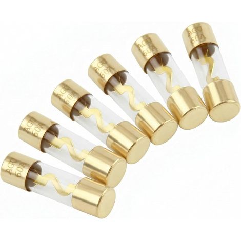 Fusible 60A AGU Verre Plaqué Or Pour Automobile, Protection Puissance Amplificateur Audio, Taille 10x38 Mm, Compatible Avec Calibre 4/6/8, Connexions Sécurité Voiture 12V 32V, Lot De 6 Pcs (1/5)