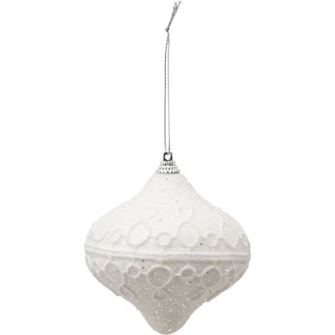 Déco Sapin Boule de Noël D 8 cm Dentelle blanche pailletée - Feeric Christmas