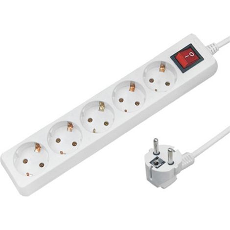 Base Múltiple 5 Tomas Con Interruptor WADFOW, Tipo Alemania, 16A, 1,4 m, Ignífuga, WADFOW