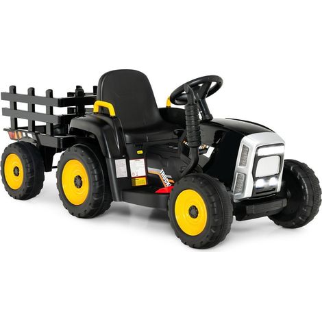 Trattore per bambini 12v con rimorchio staccabile e macchinina elettrica telecomandata nero