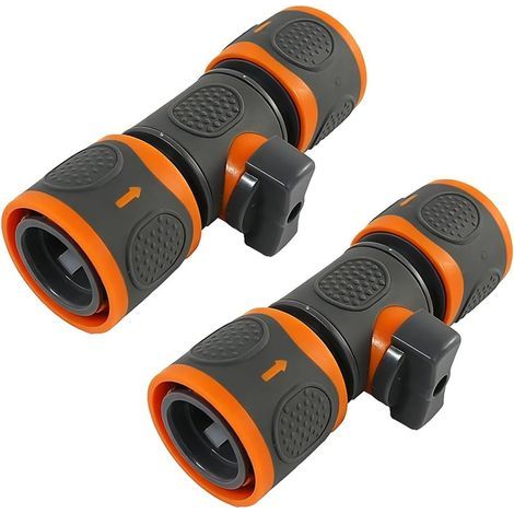 2 Stück orangefarbene Schnellkupplungs-Gartenschlauchanschluss-Wasserhahndüse mit Doppelausgangsreglerventil für Gartenrasen, Wasserdruckbegrenzer-Adapterzubehör - (1/5)