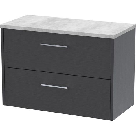Winshill Contemporary 2 Drawer Wall Hung Vanity Unit with Laminate Worktop, Woodgrain Dark Grey, 800mm