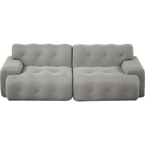 Sofá amplio de 2 plazas en tela gris MODENUIT, diseño moderno con brazos anchos y botones (1/5)