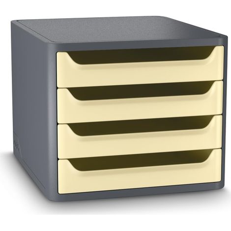 Bloc de classement Organisateur Plastique recyclé 4 tiroirs Rangement documents Bureau Jaune pâle (1/5)