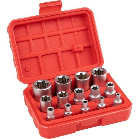 Jeu de 14 douilles Torx femelles E4 à E24 pour écrous hexagonaux externes – haute précision, acier trempé (1/4)