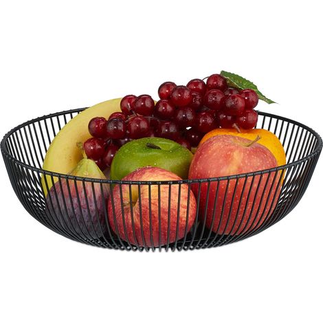 Relaxdays Frutero Metálico, Cesta Frutas Redonda, 8 x 28 cm, Bol de Rejilla para Plátanos, Verdura, Pan, Moderno, Negro