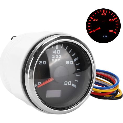 52-mm-Schiffsdrehzahlmesser mit Zeiger, roter Hintergrundbeleuchtung, universell einsetzbar für Motorrad, Auto, LKW, Boot, 9–32-V-Benzinmotoren (1/5)