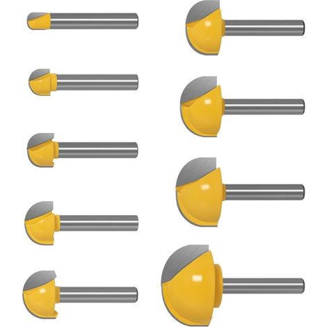 Ensemble de fraises professionnelles pour le travail du bois avec tige de 6 mm et 9 tailles différentes pour une finition lisse, pointe en cimentite (1/5)