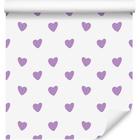 Papier peint à motifs de cœurs, blanc, lavande, violet et gris clair, 50 x 1000 cm (1/5)