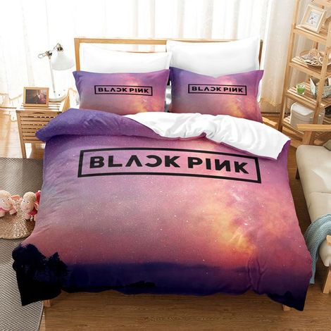 KLVGTIFS PU - Housse de Couette 140x200 cm avec 2 Taies d'oreiller 65x65 cm,Motif Blackpink,Parure de Lit avec Fermeture Éclair Cadeaux fans- A5 (1/5)