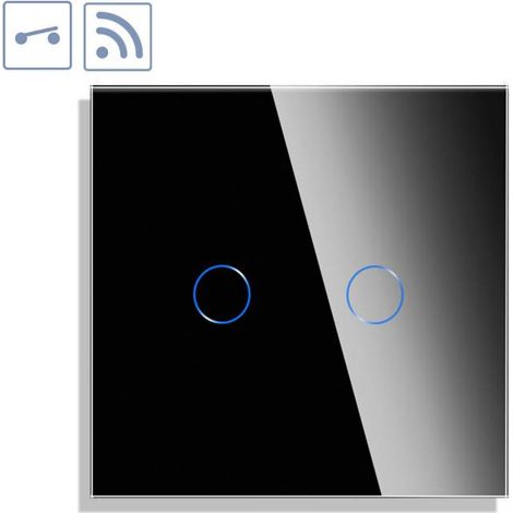 Interruptor / Conmutadpr táctil doble + WiFi KOOB frontal cristal negro (1/4)