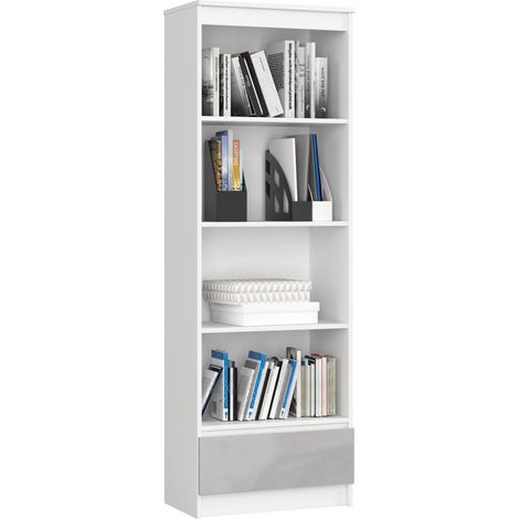Bibliothèque 180x60x35 cm Avec tiroir Avec rangement blanc / metallisch glanz (1/5)