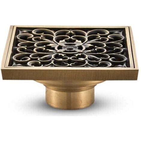 [JAMAIS UTILISÉ]Drain de Plancher de Salle de Bain en Laiton - Anciennes Drain de Douche Carré Unique Fleur Sculptée pour Toilettes Jardin 10 10 cm (1/4)