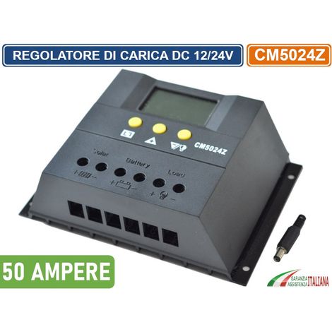 REGOLATORE DI CARICA PWM PER PANNELLI SOLARI 50A DC 12/24V AUTOSELEZIONE CON DISPLAY (1/3)