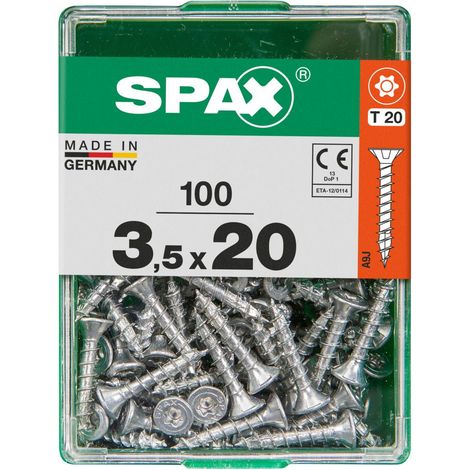 SPAX Universalschraube, 3,5 x 20 mm, 100 Stück, Vollgewinde, Senkkopf, T-STAR plus T20, 4CUT, WIROX - 4191010350202 (1/3)