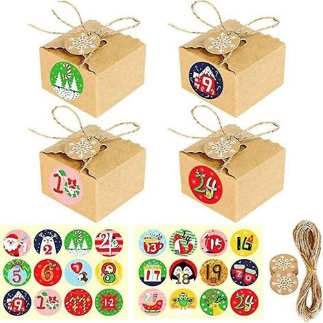 pair Boîtes de calendrier de bricolage Compte à rebours de Noël 2022 24 boîtes cadeaux vides de calendrier de Noël, b