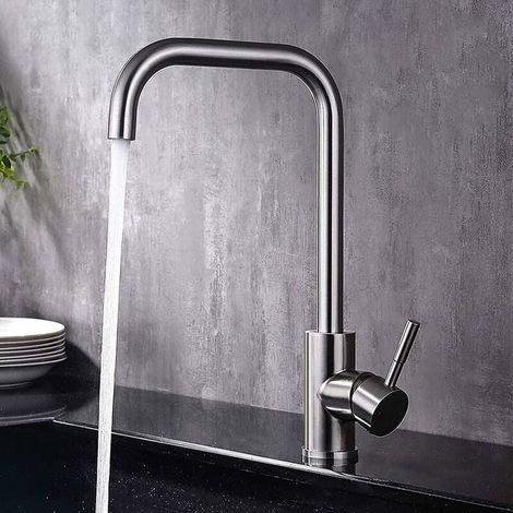 Robinet d'évier en acier inoxydable rotatif 360°, adapté éviers simple et double, eau chaude et froide, mitigeur cuisine (1/4)