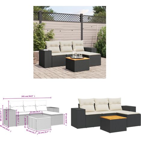 Salon de jardin 5 pcs avec coussins noir résine tressée - Ensemble Salon De Jardin - Meuble Extérieur - Résine Tressée - Rotin Synthétique - Mobilier De Jardin - Home & Living (1/3)