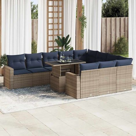 Set sofás jardín y cojines 11 pzas ratán sintético acacia gris vidaXL (1/5)