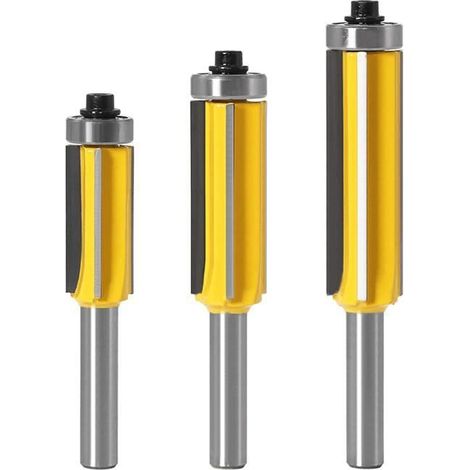 Tige Fraise à Affleurer,3 Pcs 8 mm,Fraise à Bois Fraise Extra-longue Fraise à Raser Mèche Droite,Fraise à Copier Avec Roulement (1/4)