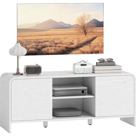 Meuble TV meuble télé pour téléviseur jusqu'à 55 pouces 2 portes 2 compartiments étagère réglable 110x35x45cm blanc (1/5)