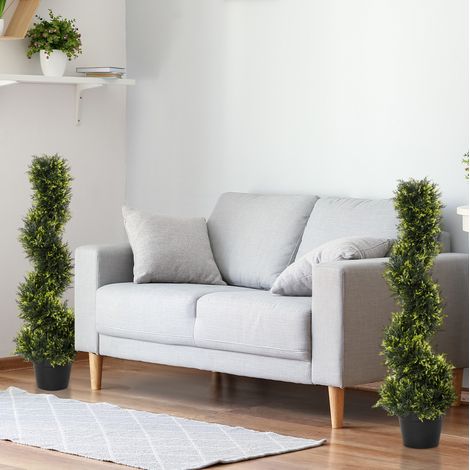 Set di 2 alberi di cedro artificiali a spirale 90 cm verdi in plastica con vaso (1/5)