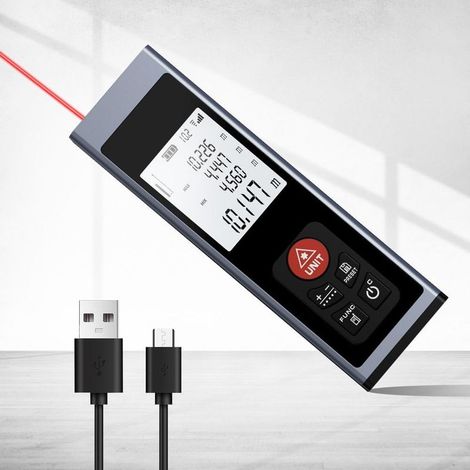 Télémètre Laser Numérique Mètre Laser Type C Rechargeable avec Rétro Éclairage LCD M/in/Ft Modes De Mesure Multiples Distance Pythagore Surface Volume Mesures (1/5)