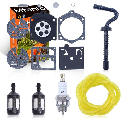 Kit de réparation de carburateur Bougie pour tronçonneuse Stihl 015 015AV 015L, Kit de réparation de carburateur, Filtre à carburant, Tuyau de carburant, Tuyau de carburant, Bougie (1/5)