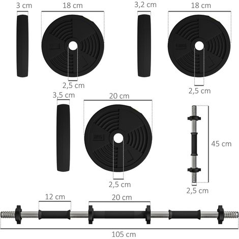 Manubri regolabili 2 in 1, bilanciere e manubri, 20 kg, nero/verde HAVRYA (1/3)