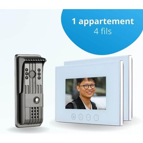 Portier interphone vidéo PILI 4 Fils - 2 écrans blancs 7" - avec mémoire photos