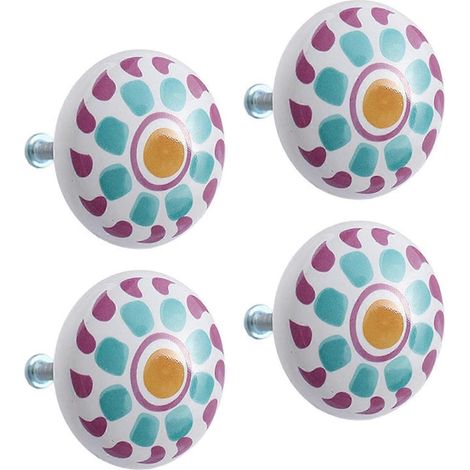 Lot de 4 boutons de tiroir en céramique, poignées de commode rondes de 38 mm, jolis boutons décoratifs pour armoire, penderie, chambre d'enfant-Blue Flower