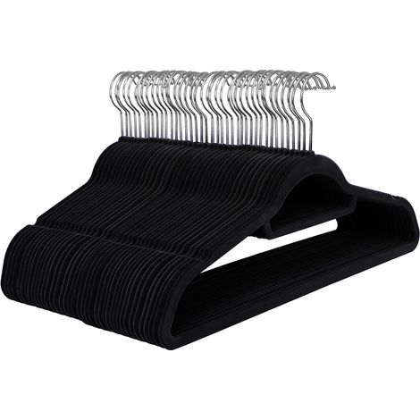 Cintres en velours, 50 paquets, Ultra fins, gain de place, cintres coulissants avec organisateur de cravates, crochet pivotant à 360 degrés, noir CRF50B (1/5)