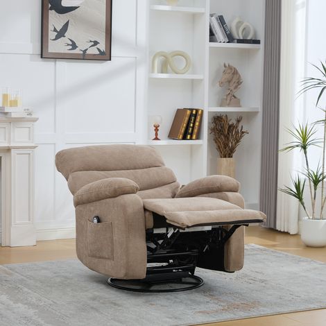 Fauteuil relax électrique pivotant à 360°, avec fonction massage et chauffe, dossier et repose-pieds réglables manuellement, ainsi que poches de rangement latérales, taupe (1/5)