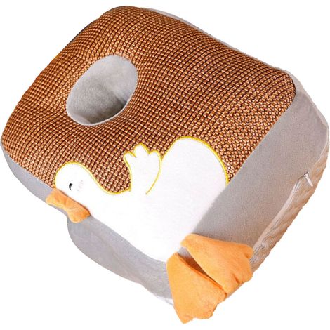 Coussin de bureau en rotin double face respirant, style cartoon, coton doux pour sieste au bureau, chambre ou maison, oreiller de repos pour lit, motif oie, taille unique. (1/5)