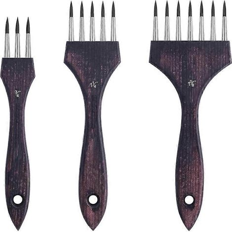 Ensemble de 3 pinceaux peignes ronds multi-têtes - Pinceaux synthétiques professionnels, conçus pour les textures et les effets spéciaux (1/5)