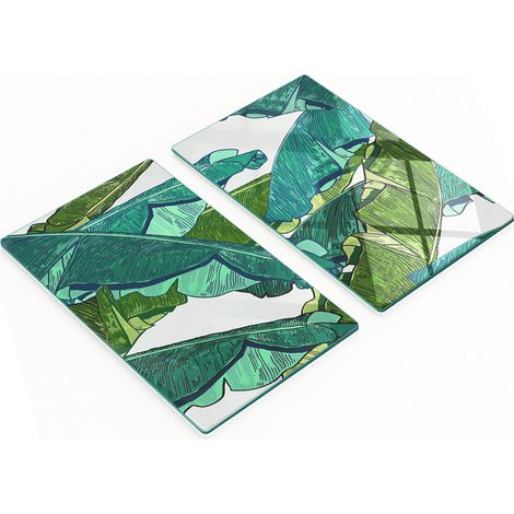 Planches de service en verre pour la cuisine, décorées de motifs de feuilles de bananier, 2 x 30 x 52 cm (1/5)