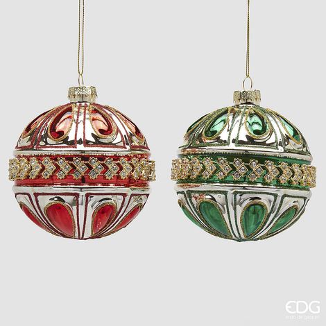 EDG Enzo De Gasperi Addobbo Palla Rococo di Natale Ass. D 10 Cm Green Red 1 Pz
