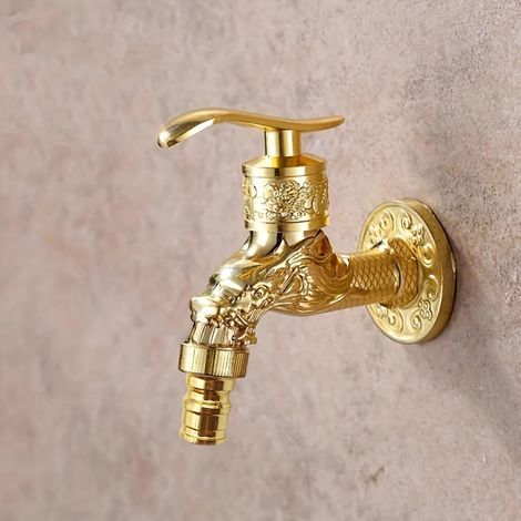 Un robinet mural minimaliste de style européen vintage — adapté aux machines à laver, cuisines, lavabos, éviers et jardins extérieurs — Finition dorée.