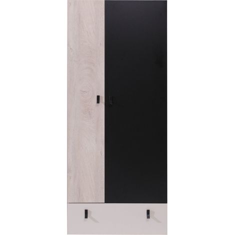 Kleiderschrank 2-türig in schwarz mit Eiche und beige, PITTSBURGH-133 (1/4)