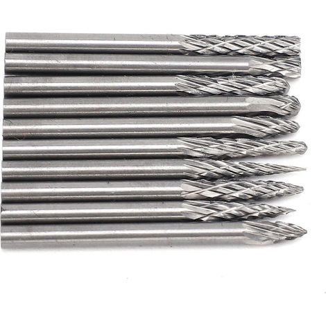 10 Stück Wolframstahl-Schleifkopf, Doppelnut-Fräsbohrer, Rotationsfeile 3x3 mm