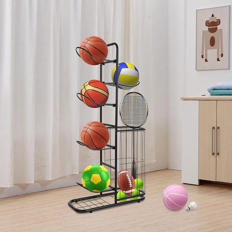 Étagère de rangement pour ballons de basket-ball, 5 étages, avec 5 paniers à billes, pour équipements de sport, rugby, volleyball, football (1/5)