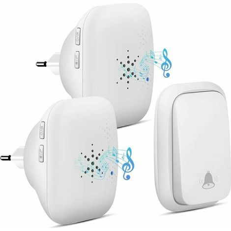 KZQ Wireless Outdoor Doorbell - Waterproof with 2 Receivers - IP68 Waterproof - 150m Range - 4 Volume Levels - 36 Ringtones - Battery-Free, White (1/4)