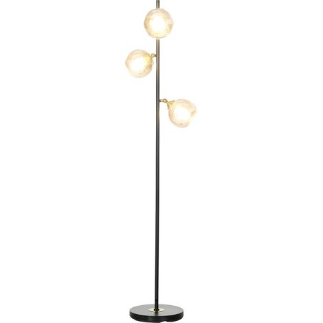 Stehleuchte in Baumform aus Metall mit 3 Glasschirmen, Ø 36 x 162 cm, Schwarz und Grau